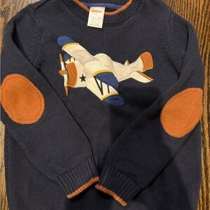 Gymboree Navy Sweater with Airplane and Rust Accents